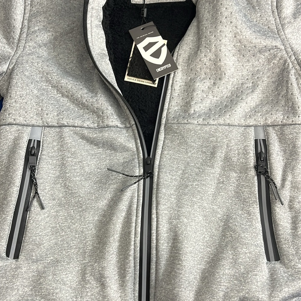 ⭐️ NWT- Encrypted Grey & Black zip-up hoodie with Sherpa lining- size 10/12 kids - Picture 6 of 10